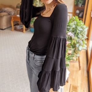 Free People Bell Sleeve Square Neck Blouse